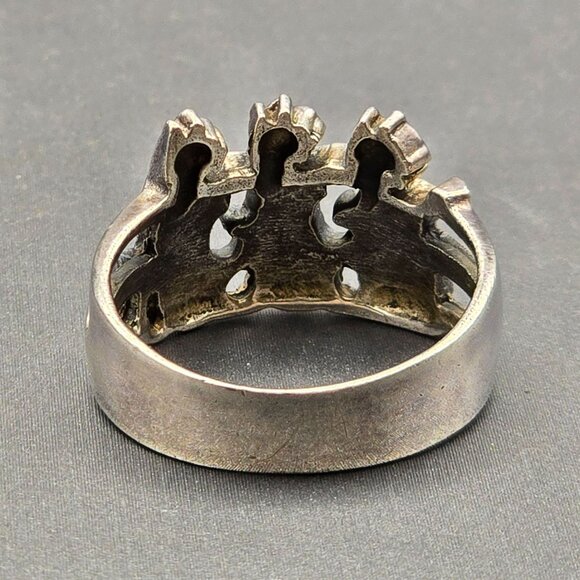 VTG Sterling Silver HAN Marcasite Cat Trio Ring Size 8 Whimsical Feline Design - Picture 4 of 11